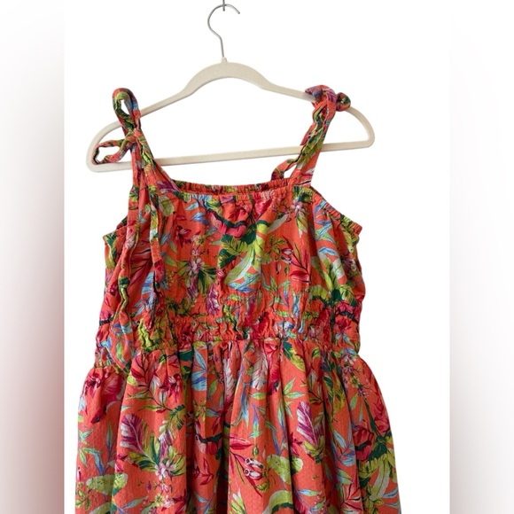 Land’s End Women’s Size XL 18 Floral Tropical Dress Tie Straps Palms Liner - Picture 7 of 8